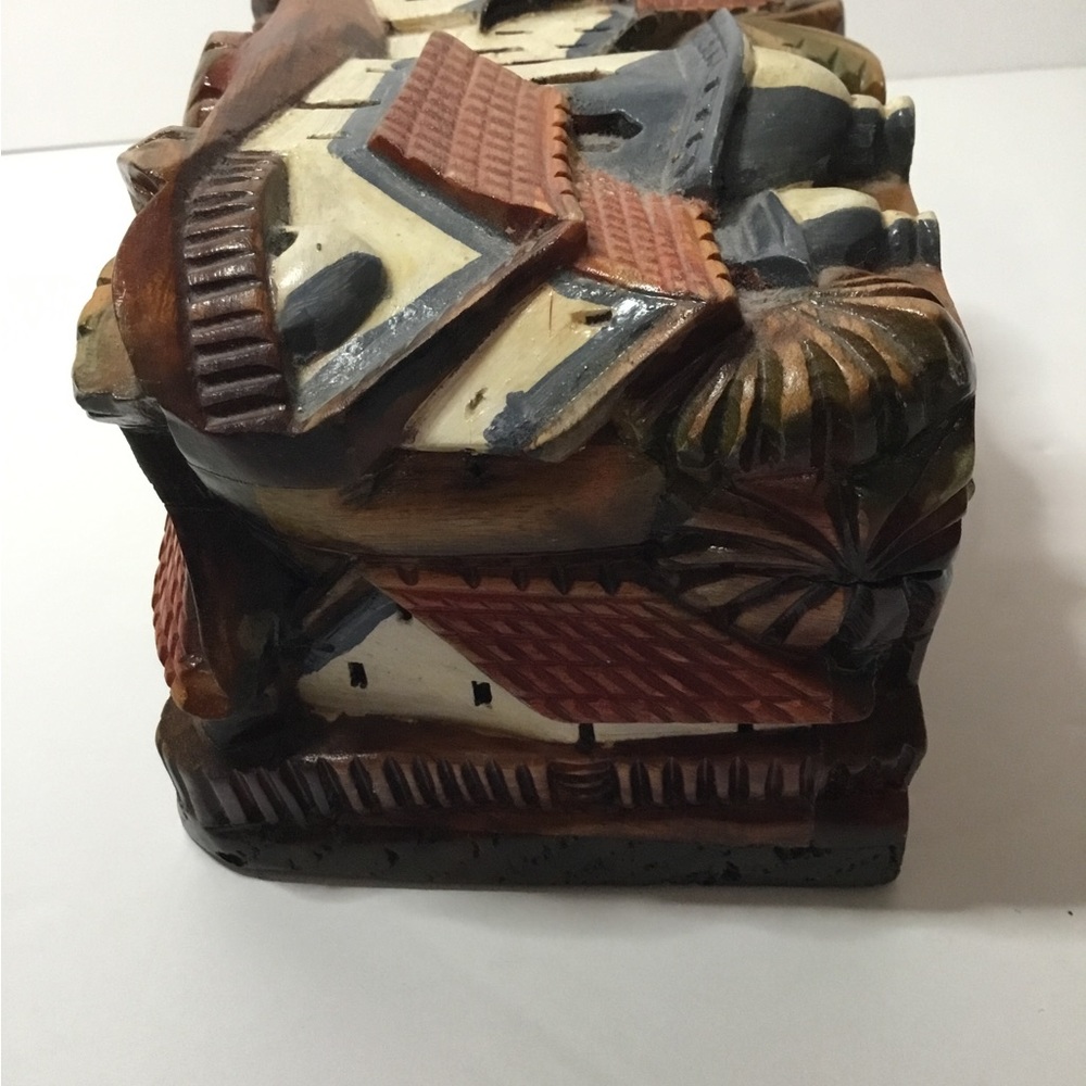 Fabulous Vintage Wooden Carved Jewelry/Trinket Box With Tropical Landscape. Rare - Picture 3 of 6
